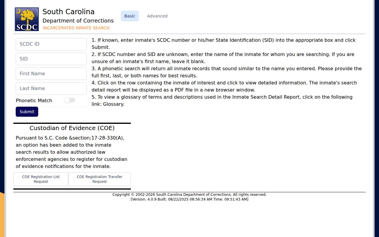 South Carolina Department of Corrections offender photo search for Sumter County record follow-up